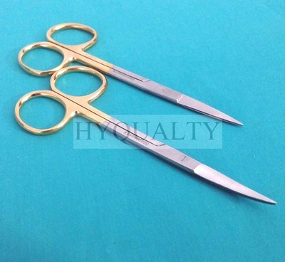 2 ASSORTED HIGH GRADE GOLD HANDLE IRIS MICRO SCISSORS 4.5'' STRAIGHT + CURVED
