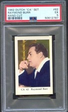 1962 Dutch CA Set Card #62 RAYMOND BURR Actor PERRY MASON TV Series PSA 5