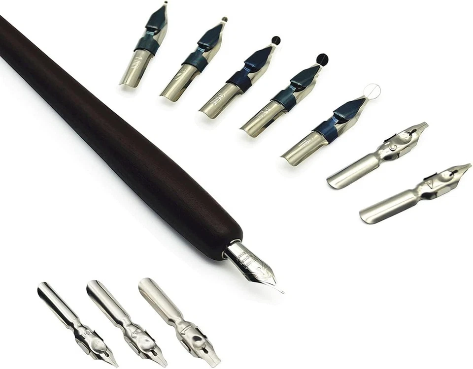 Calligraphy Pen Set – Includes Wooden Dip Pen, Antique Brass Holder, 11 Nibs - Image 3 of 4