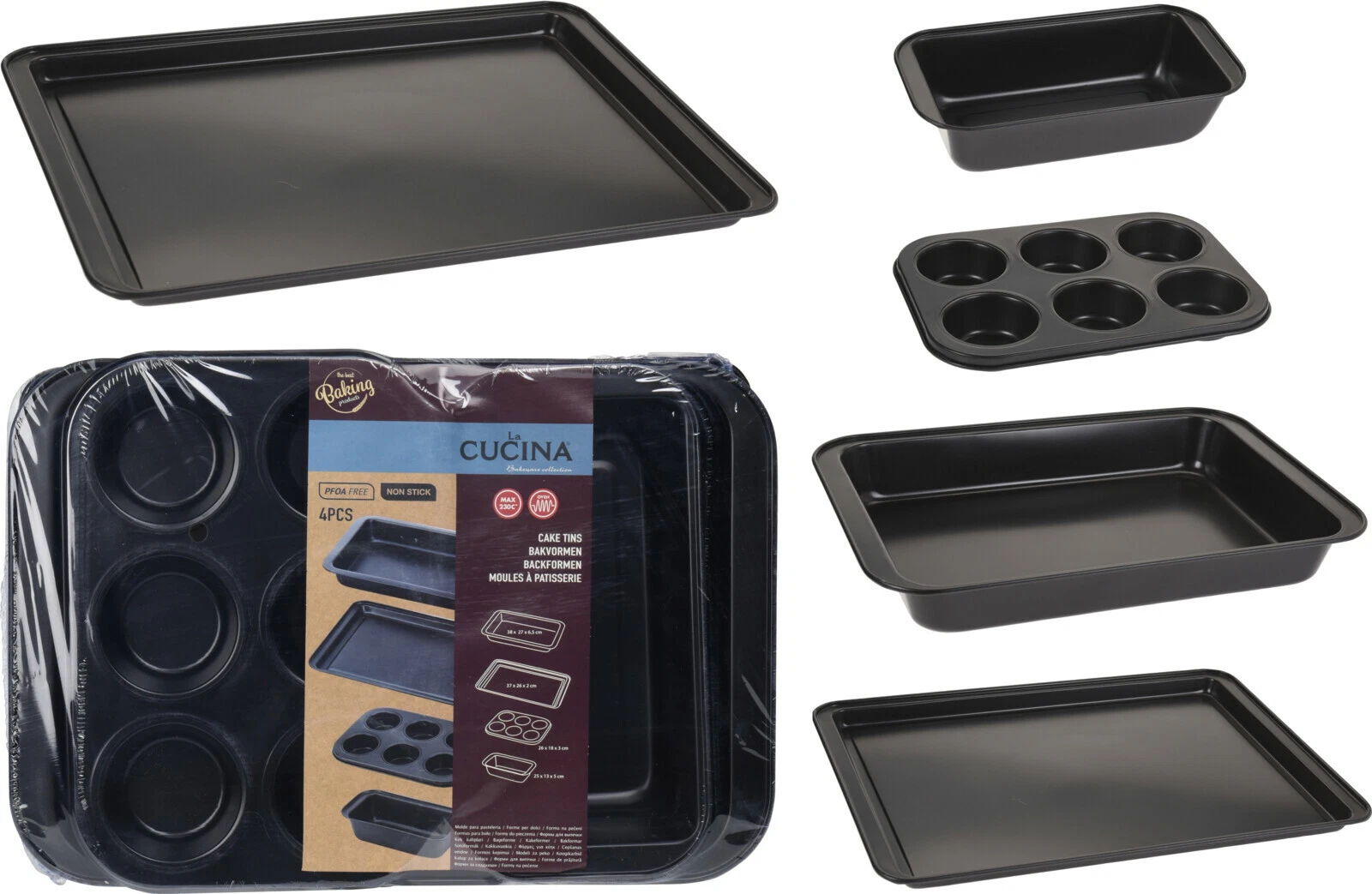 4 Piece Non Stick Metal Baking Tray Set Loaf Tin Muffin Pan Roasting Oven Dish
Opens in a new window
