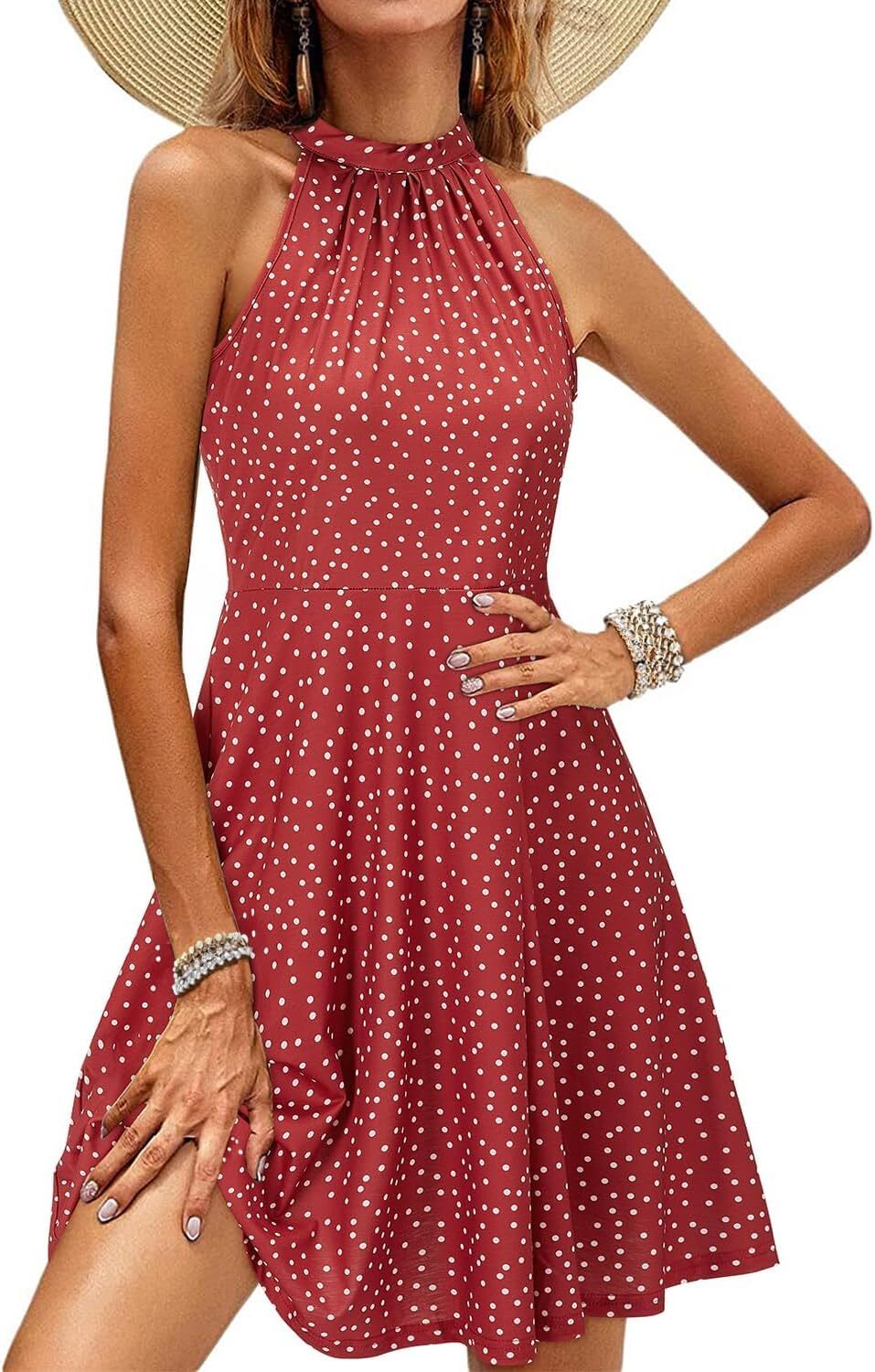 Floral Summer Halter Neck Sundress for Women Casual Sleeveless A-Line Dress  （