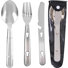 3 Piece Stainless Steel Chow Kit Set Knife Fork Spoon Camping Survival Hiking