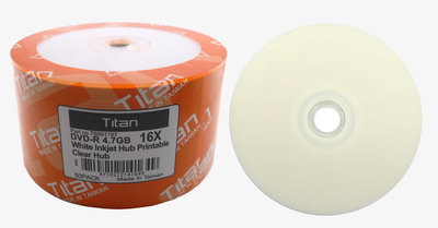 1000 TITAN 16X DVD-R White Inkjet HUB Printable Disc
