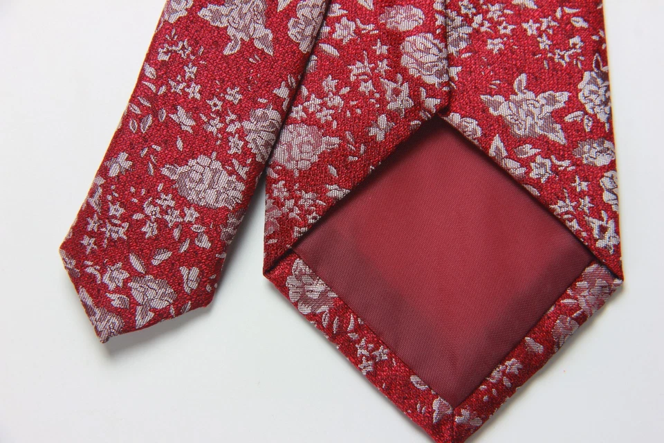 Nueva Corbata Clásica Floral Roja Blanca TEJIDA JACQUARD 100% Seda Para Hombre Foto 4 de 4