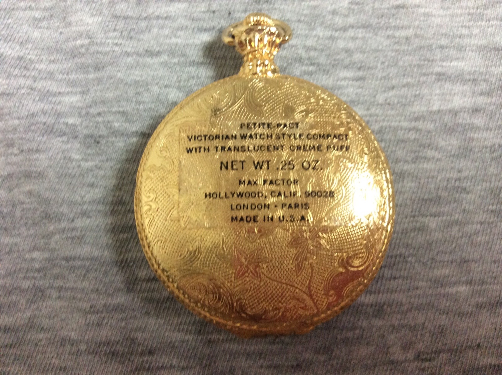 Vintage Max Factor Goldtone Victorian Watch Style Compact New