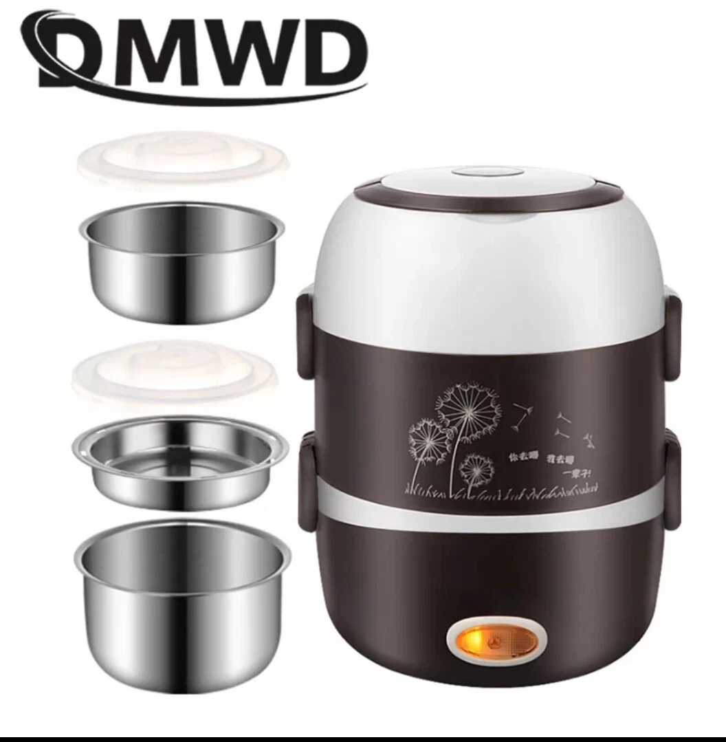 DMWD Mini Electric Rice Cooker Stainless Steel 2/3 Layers Steamer Portable Meal
