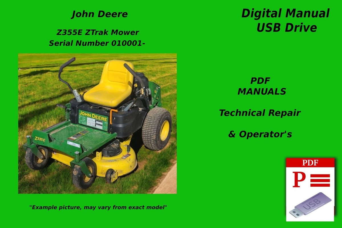 John Deere Z355E ZTrak Mower Technical Repair & Operator's
