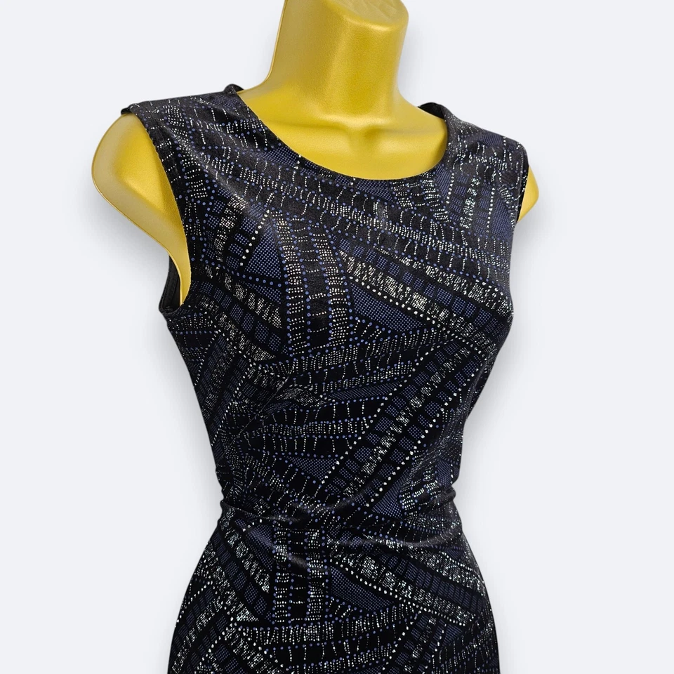 Vestido de Noche Quiz UK12 Azul Brillo Brillante Vestido de Fiesta Sin Mangas Bodycon Maxi Foto 2 de 4