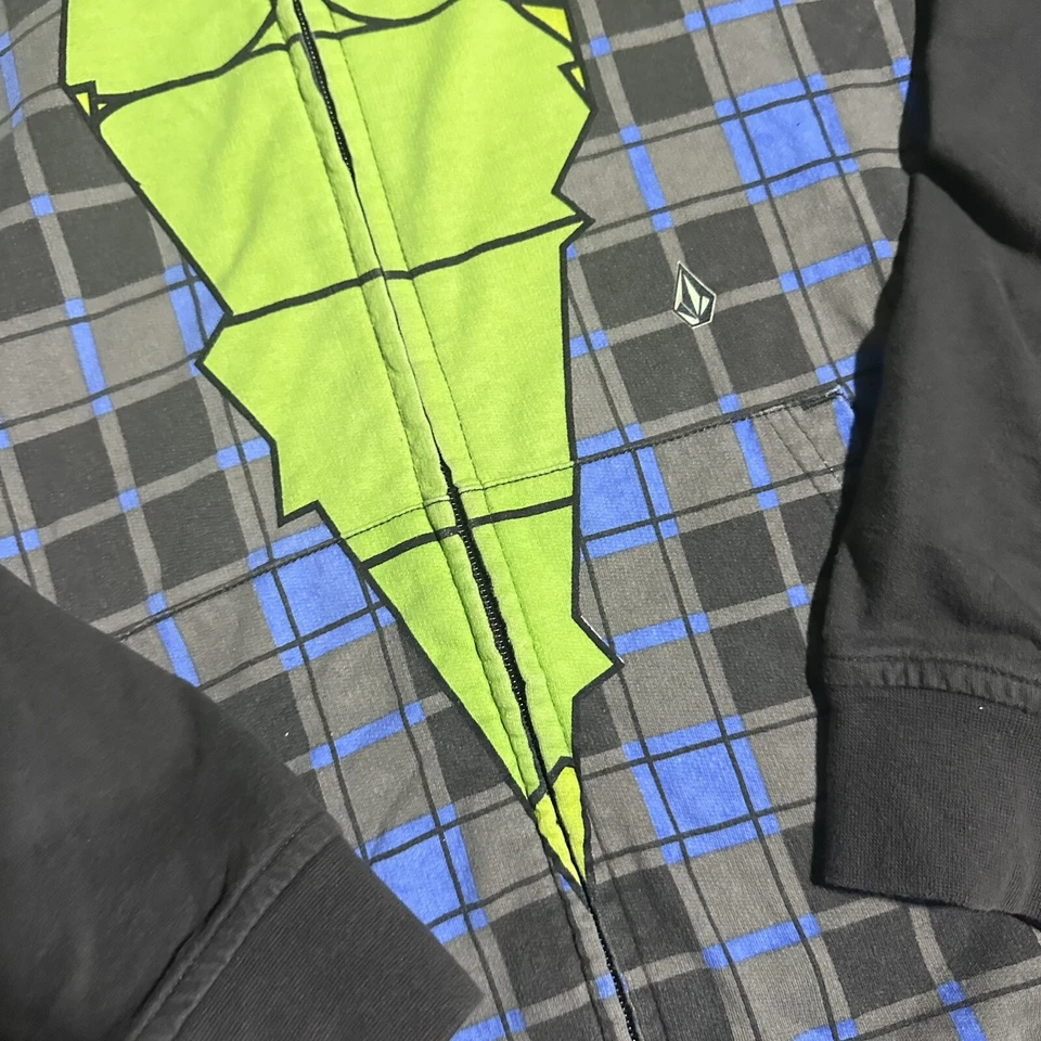Volcom Kids 'Frankenstein' Green AOP Full Zip Monster Hoodie Size Kids Large - Image 3 of 4