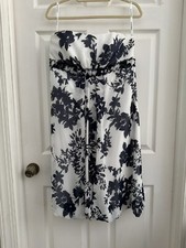 David s Bridal Short Bubble Hem Navy Blue White Strapless Dress Party Sz 14