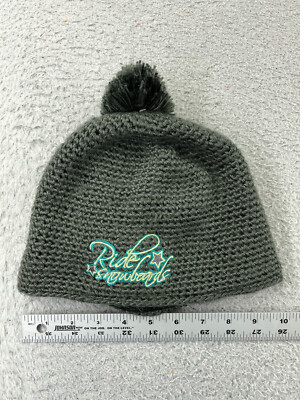 Ride Snowboards Beanie Toque Gray Pom Knit Embroidered