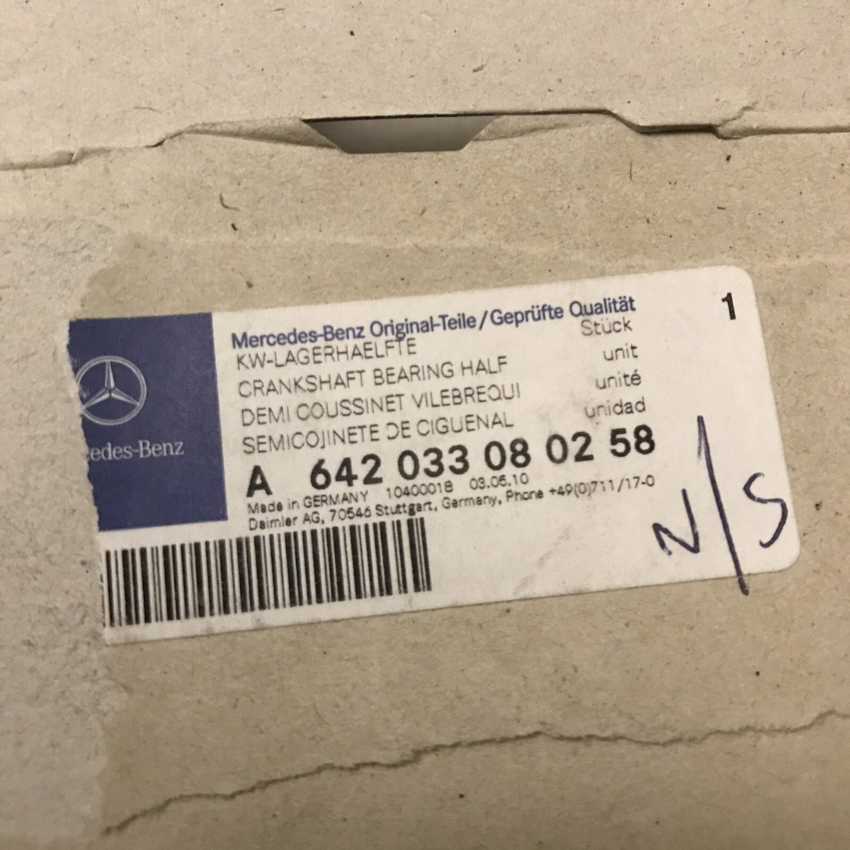 Brand New Crankshaft Bearing Half Genuine Mercedes - A642033080258  