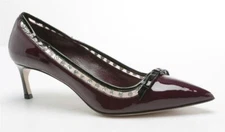 MIU MIU Womens Burgundy Patent Crystal Studded Kitten Heel Pumps 8.5-38.5 NEW