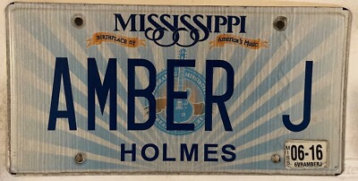 Vanity AMBER J JEWEL license plate Gem Ambar Ambereen Amberetta Ambre Amberly MS