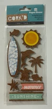 Paper House Cork'D Embellishment Stickers-Beach, Sunshine, Surfing, Tropical