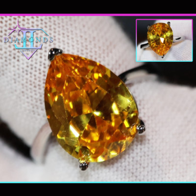 Gelber Diamant Birnenring, gelber simulierter Diamantring, gelber Tropfenring