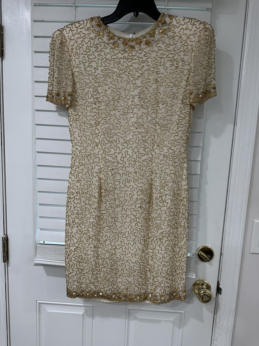 Vintage Gold Beaded Mini Dress A.J. BARI size 8. | eBay Vintage Gold Beaded Mini Dress A.J. BARI size 8. | eBay