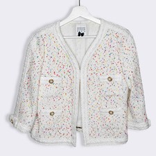 Edward Achour Paris Short Tweed Multi Color Blazer Jacket Pearls {ii52}