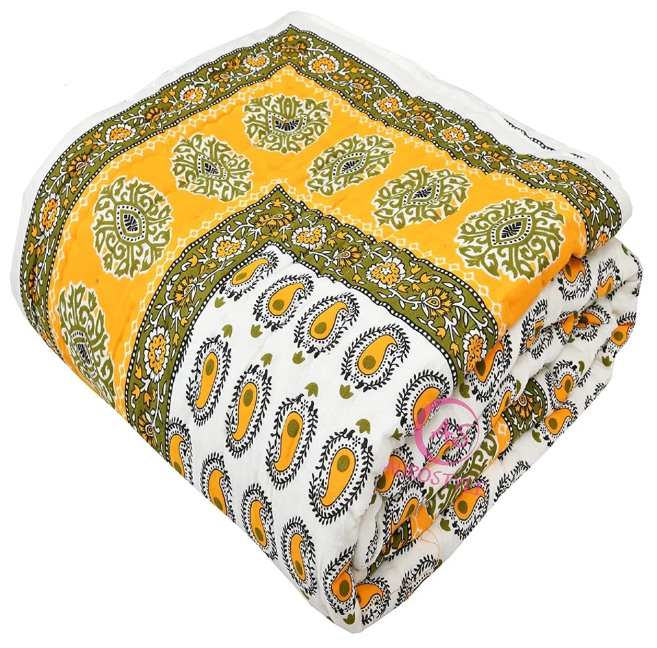 Colcha acolchada floral hecha a mano india de algodón Jaipuri Razai Foto 2 de 4