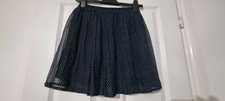MANGO NAVY BLUE WHITE POLKADOT SPOT SHEER PLEATED ELASTICATED WAIST FLOATY SKIRT
