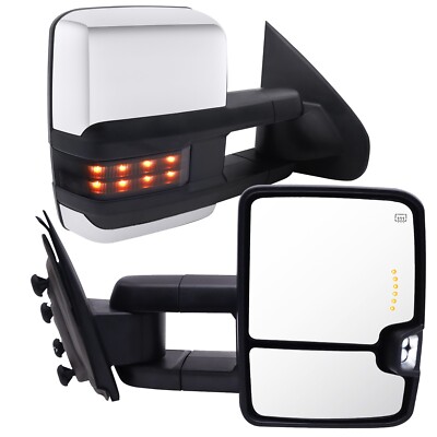 Towing Mirrors For 99-02 Silverado Sierra Pickup Chrome LED Signal Light Pair