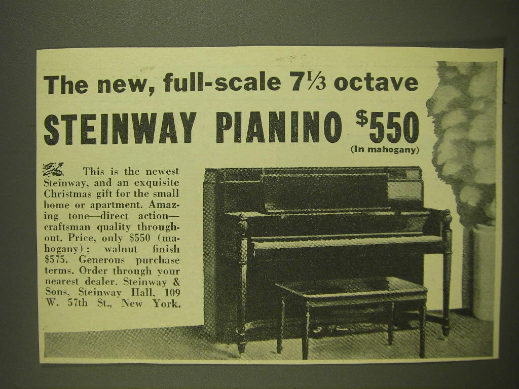 1938 Steinway Pianos Ad The new full scale 7 1 3 octave