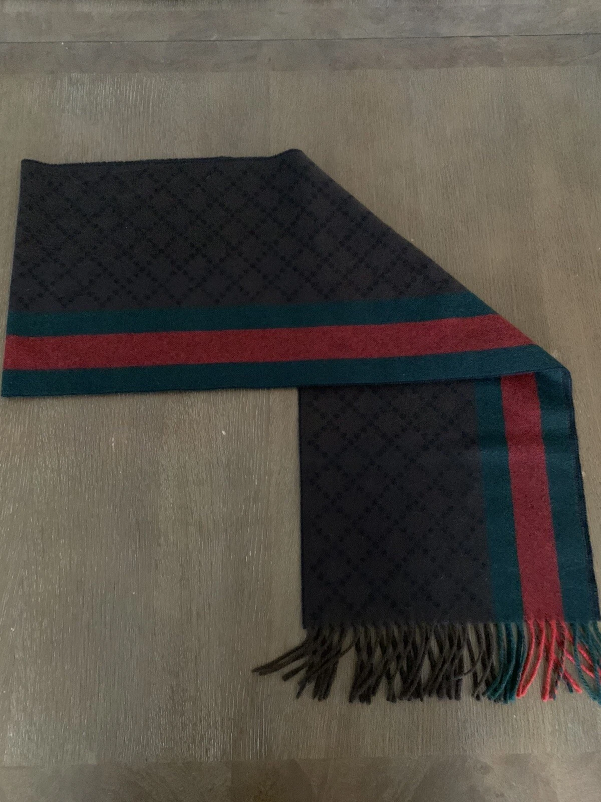 Gucci Wool Scarf Unisex Green Red Brown Jacquard