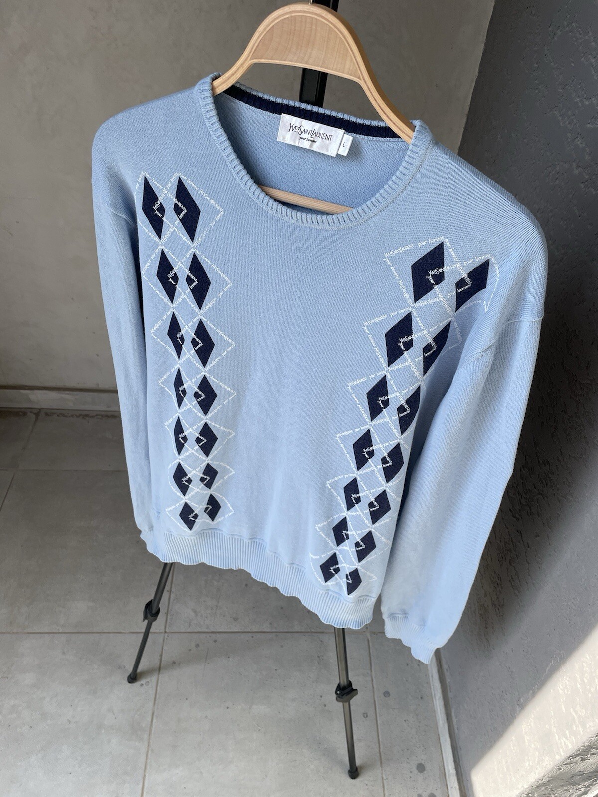 Maglione maglia maglione monogramma Yves Saint Laurent YSL blu taglia L vintage