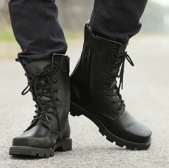 Mid Calf Boots Lace Up Combat Boot Faux Leather Shoes | eBay