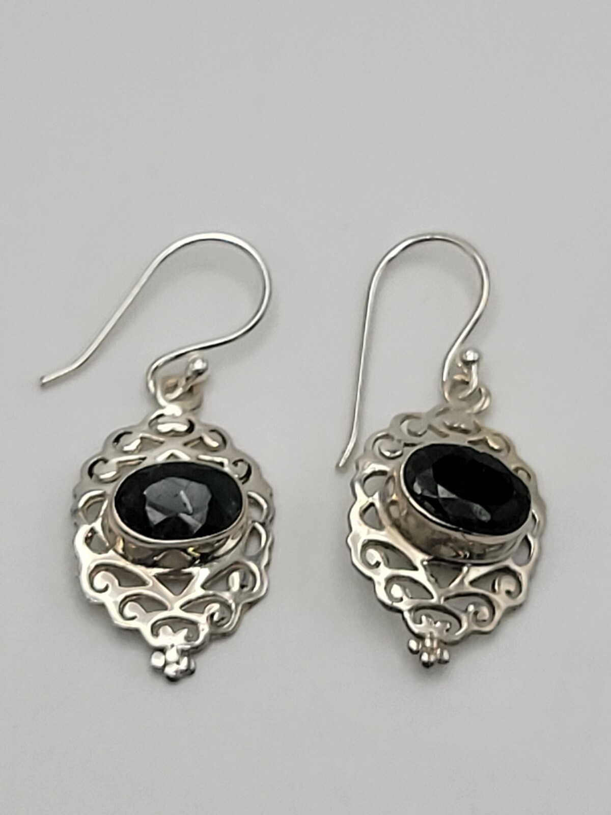 Sterling Silver Scroll Deep Green Gemstone Dangle… - image 1