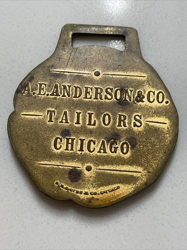 Antique Advertising Watch Fob A.E. ANDERSON & CO Tailors Chicago Stitch In Time
