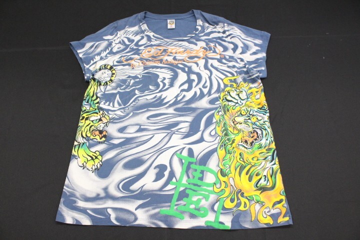 Vintage Ed Hardy by Christian Audigier Men&#039;s 2XLBlue Tiger/Flames T Shirt USA