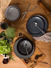 Plate and Bowl Set, 12 Piece Stoneware, Dinnerware Set for 4, Multicolor