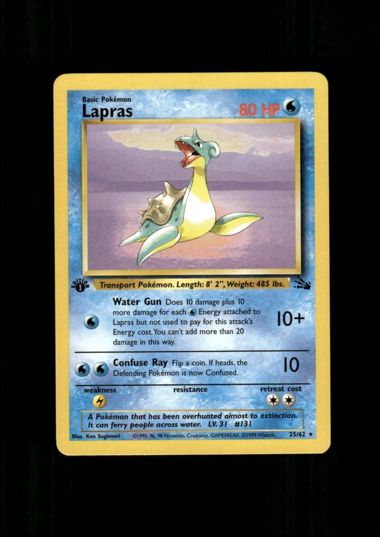 1999 Pokemon Fossil 1st Ed: # 25 Lapras NM-MT OR BETTER
