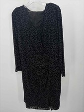 Pre-Owned Talbots Black Size XL Velvet Spotted Knee Length Long Sleeve Dress