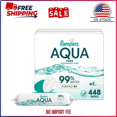 Pampers Aqua Pure Baby Wipes, 99% Water, Unscented, 8-Pack 448 Total Wipes 