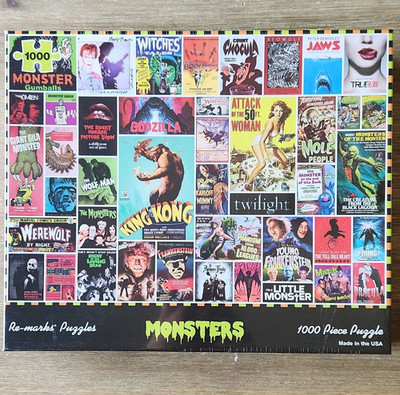 Re-marks Monsters 1000 Piece Jigsaw Puzzle Horror Theme Mini Poster Multicolor