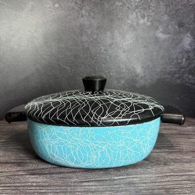 Vintage 1950s Wear-Ever Serendipity Enamelware Turquoise and Black Spaghetti Dri