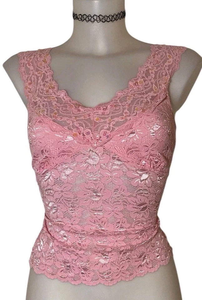 Y2k 90s Women’s Pink Beaded Lace Babydoll Coquette Kawaii Cami Tank Top Sz S - Image 3 of 4
