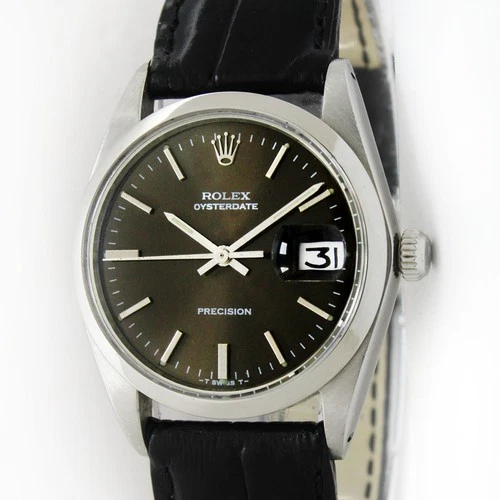 Vintage Rolex Oysterdate Precision Brown Dial 34mm Men Steel Watch Ref 6694
