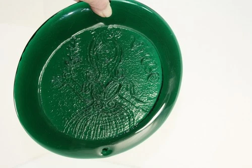 Vintage Blenko Virgo Lady Zodiac Sun Catcher 8-1/2” Dark Green Glass