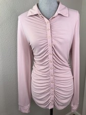 I.N.C Mauve Pink Ruched V Neck Long Sleeve Blouse Snap Buttons Size XLarge