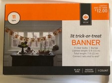 Halloween Trick or Treat Lit Banner 11 Clear Bulb Indoor Outdoor Black Wire 5Ft