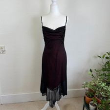 Vtg Y2K L Black Red Sparkle Midi Dress Asymmetrical Hem Grunge Fairy Whimsigoth