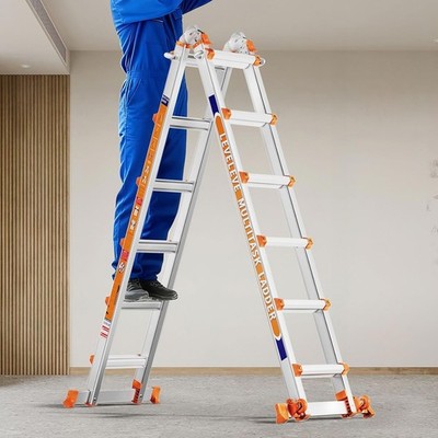 22FT Extension Ladder,A Frame 6 Step Ladder with Stabilizer Bar Wheels 330 lbs