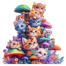Adult Wooden Puzzle Mushroom Cat Animal Unique Irregular Shape Gift For Friends