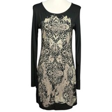 Peruvian Connection Dress Womens XS Black Floral Fairy Whimsigoth Long Sleeve