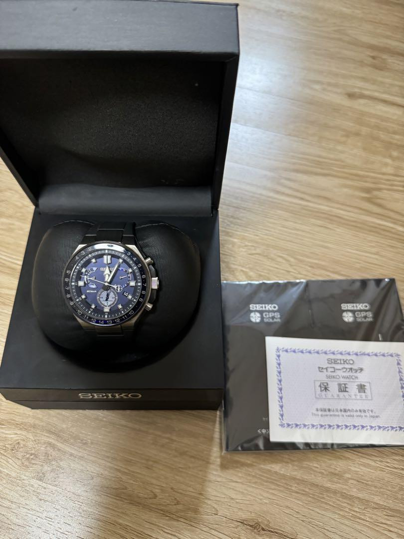 Seiko Astron SBXB167 GPS Solar Watch Navy Rubber Band NEW in Box