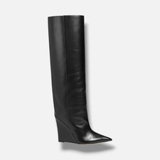 JIMMY CHOO Women's Black Blake Leather Wedge Knee Boots Shoe Size 37