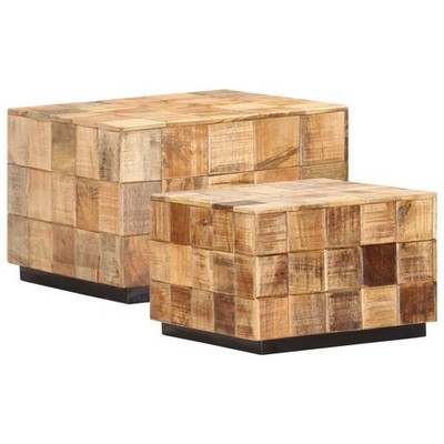 Couchtische 2 Stück mit Blockdesign raues Mangoholz